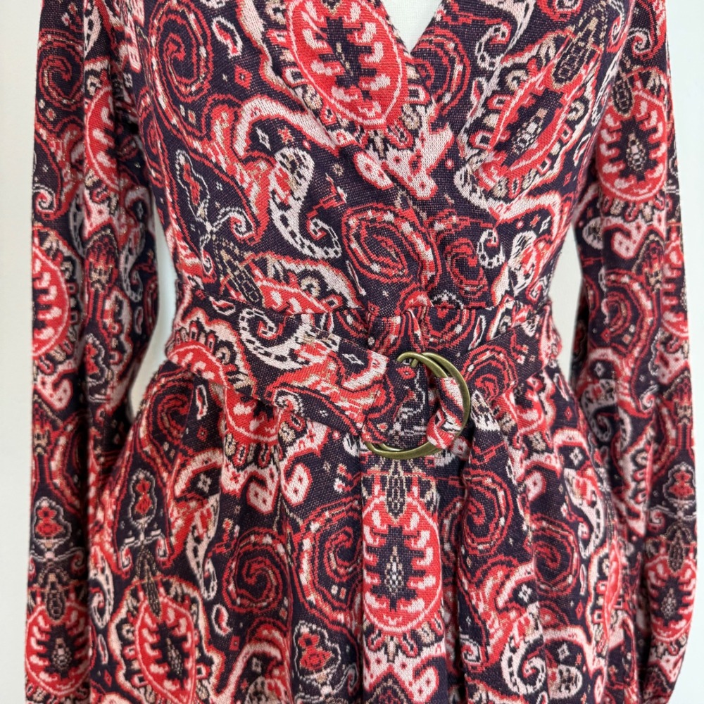 Maeve Anthropologie Paisley Belted Fit Flare Dress Pockets Small Boho Indie 70s - Picture 5 of 15